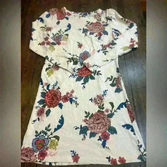 LOFT White Pink Green Botanical Floral 100% Cotton Jersey Knit Dress 00 - Picture 1 of 4